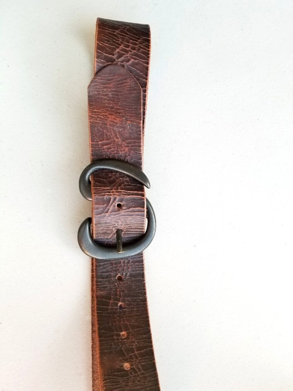 Vintage Bill Adler Brown Belt Sz 36 Distressed Pattern, S-Shaped Brass Buckle - Picture 12 of 16
